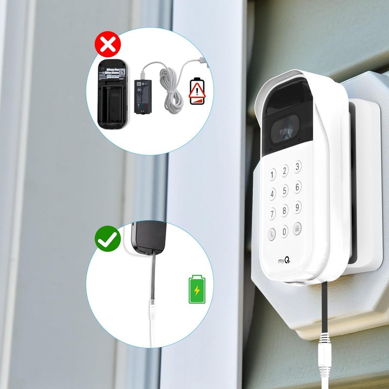 iTODOS 25ft Power Adapter Kit for myQ Smart Garage Video Keypad,Angle Adjustable(40 to 140) Degree Mounting Bracket for myQ, (2-in-1) Mount and Power Cable,Easy to Install - Image 2